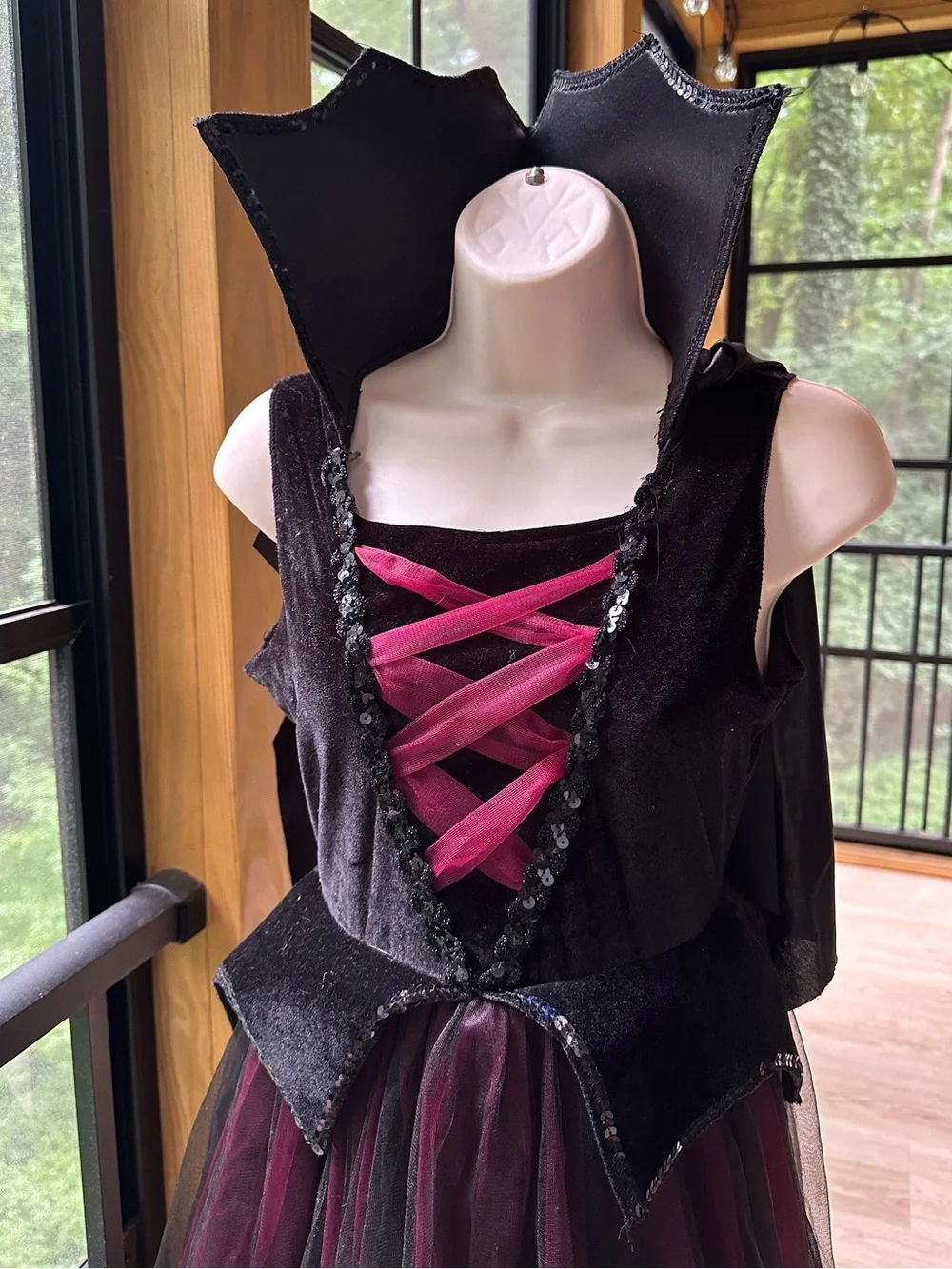 Gothic Evil Queen | Dracula’s Darling Sequined High Collar Tulle Costume Gown